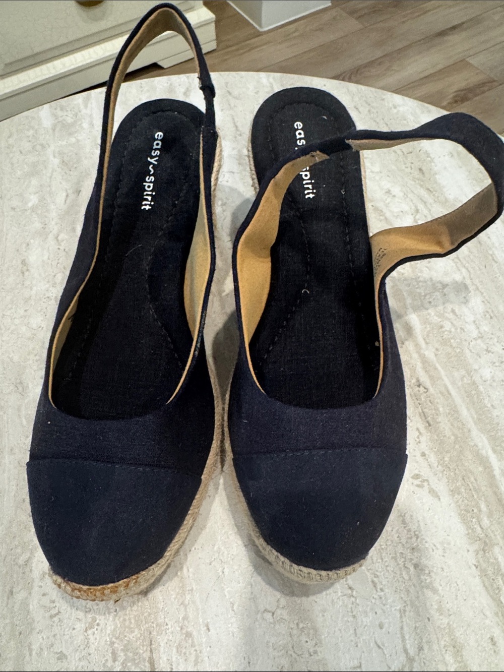 New, Never worn. Easy Spirit  Navy blue Closed-Toe Slingback Espadrille Wedge